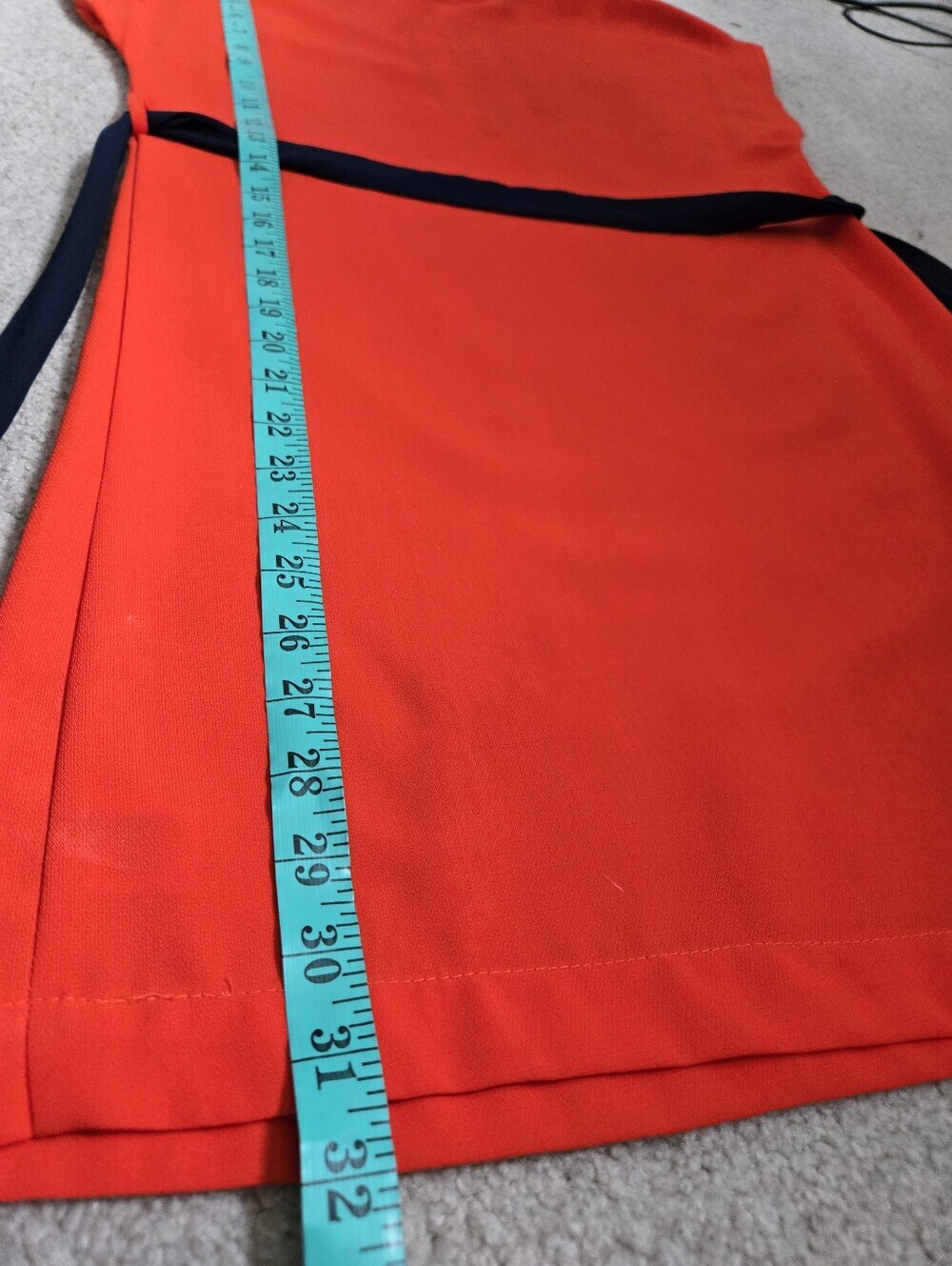 Ya Los Angeles Bright Orange Dress With Navy Embroidery. Belted Dress. Size Sm - Picture 12 of 12